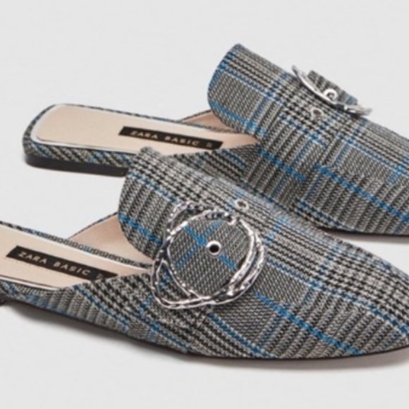 Zara fabric plaid mules with buckle 6 - Picture 2 of 5
